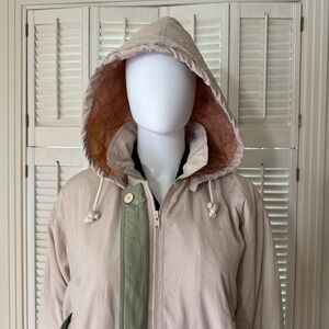 Vintage 1970's SunLoger Hooded Bomber Jacket Tan/Green Quilted Lining coat